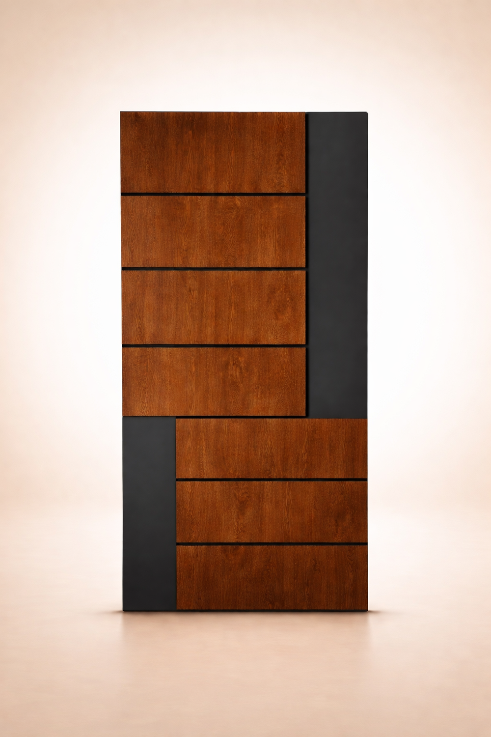 Premium ulazna vrata u drvo dekoru sa antracit detaljem – savršen spoj topline i modernog dizajna Moderna ulazna vrata u dekoru tamnog drveta sa horizontalnim linijama i antracit polupanelom na svetlo braon gradient pozadini