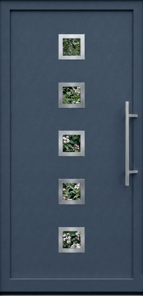 Model ulaznih vrata PM 010 u dezenu antracit sa pet kvadratnih staklenih panela i inox ručkom